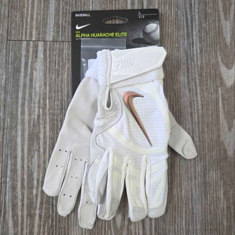 Nike Alpha Huarache Elite Baseball Batting Gloves White Gold Men's Large Leather